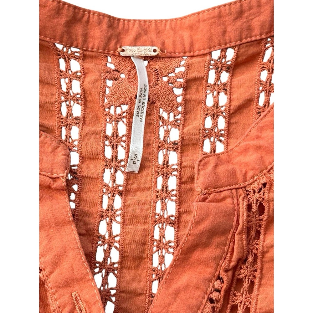 Free People Sunkissed Cotton Pointelle Tank Top Orange Sleeveless Boho | Size S - Picture 6 of 7